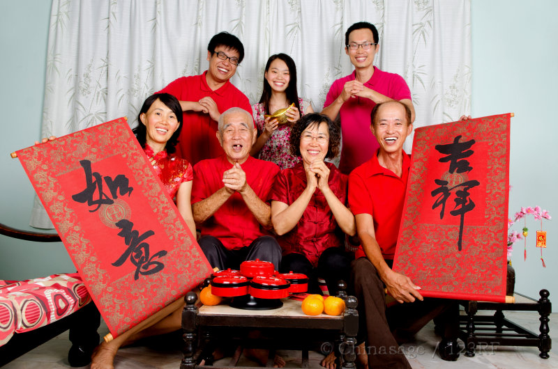 Chinese New year, people, family, calligraphy, good fortune
