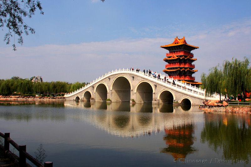 Henan, Kaifeng, garden, bridge, pagoda