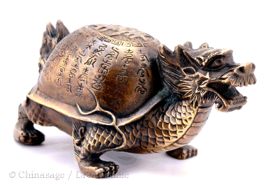 Chinese Pure Bronze Dragon tortoise turtle snake serpent Fengshui Animal Statue 