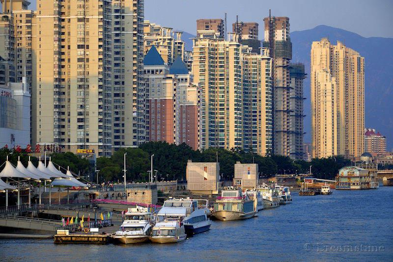 Fujian, Fuzhou, boat, modern housing