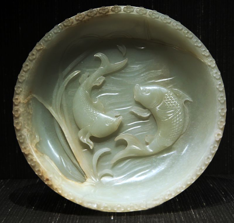 China Natural Exquisite Hand-carved Chinese Hetian Jade Jade bowl mk 