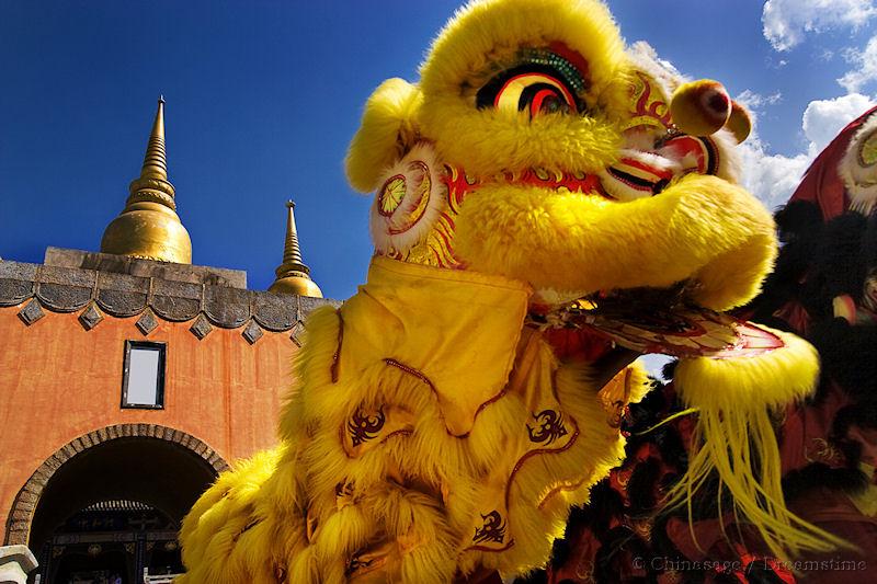 festival, temple, lion dance