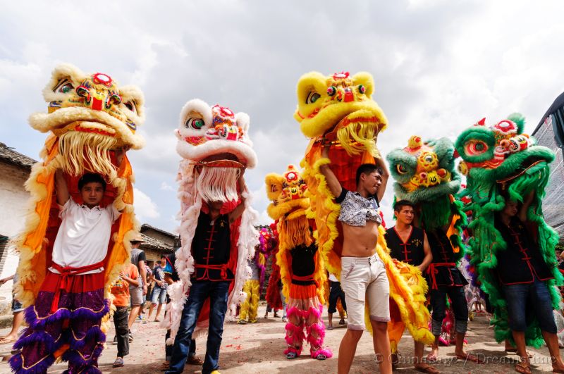 lion dance, people, festival