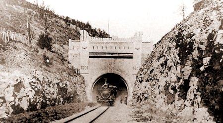 Manchuria, tunnel, railway, steam train