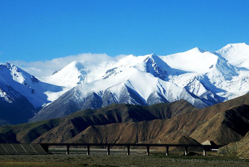 Qinghai, railway, mountains, snow