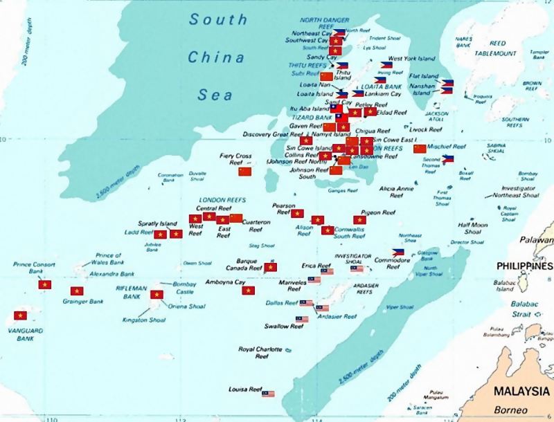 Spratly islands, South China Sea, map