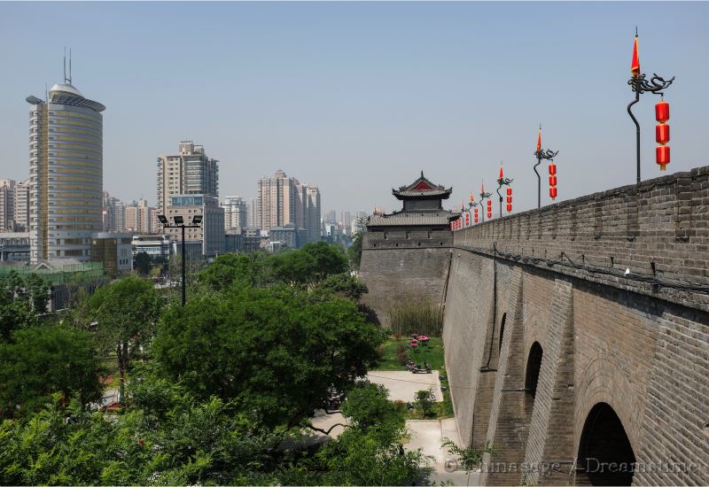 Shaanxi, Xian, modern housing, city wall