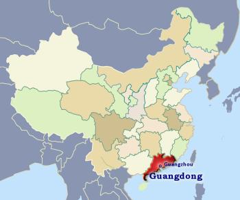 Position of Guangdong in China