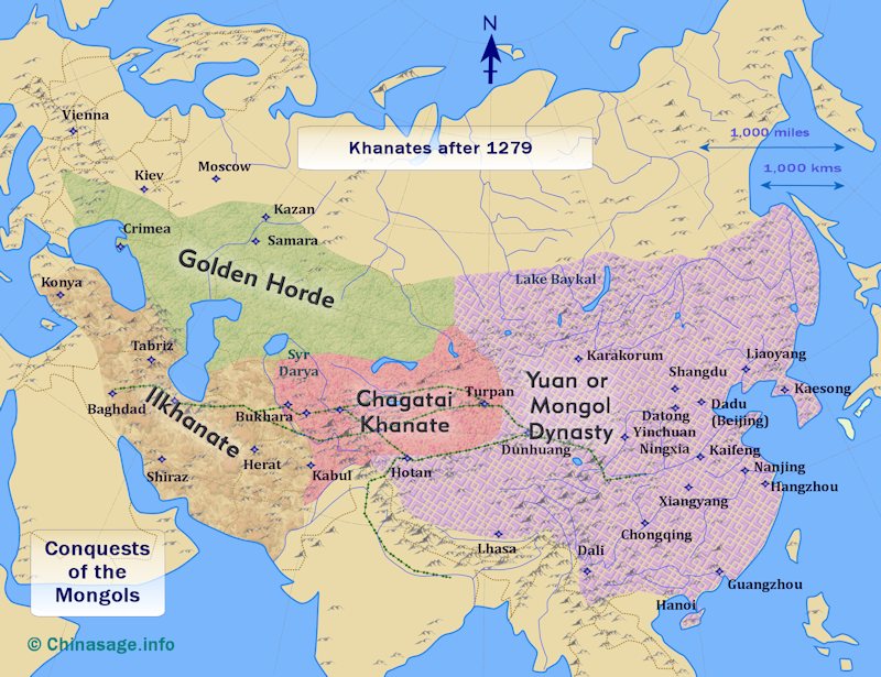 mongol empire map khanates