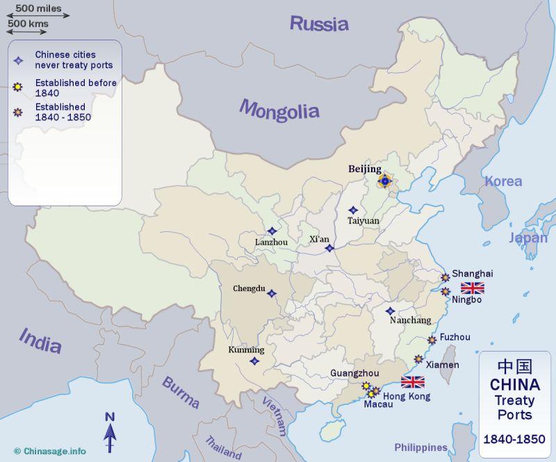 Map of treaty ports in 1850