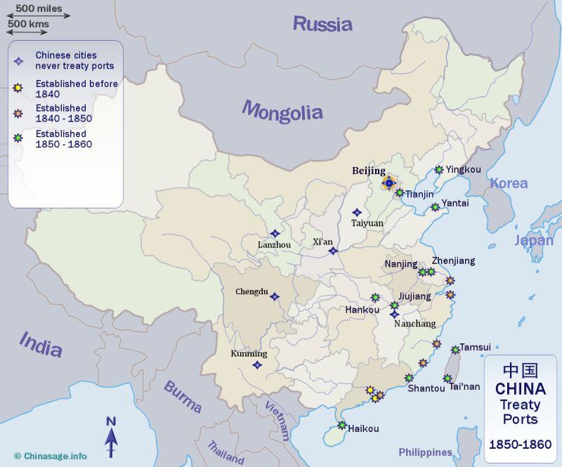 Map of treaty ports in 1860