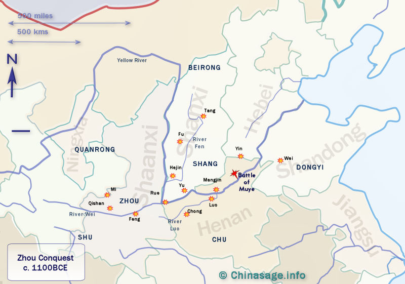 Map of conquest of Shang by Zhou